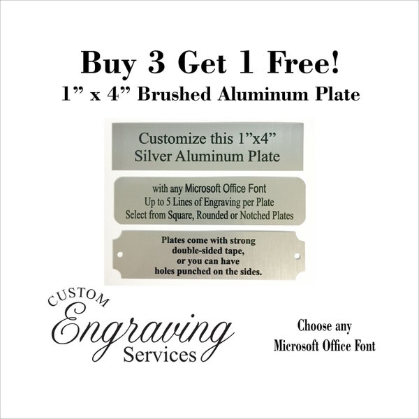 4"x1" Silver Aluminum Plate w/ Black Print Custom Personalized Plate Adhesive Backed - Trophy Award Gift Sign Wedding (*Buy 3 get 1 Free!!*)