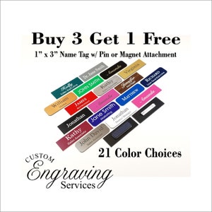 Insignia con nombre personalizada para empleado 1X3, pin o imán, accesorio de identificación personalizado grabado - (**¡Compre 3 y obtenga 1 gratis!**)