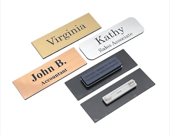 Customized Laser Engraved Name Badges with Pin or Magnetic Backing Name Tag For Work - 1" X 3" - 21 Colors  (Buy 3 get 1 FREE)!!