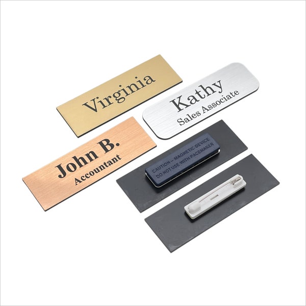 Customized Laser Engraved Name Badges with Pin or Magnetic Backing Name Tag For Work - 1" X 3" - 21 Colors  (Buy 3 get 1 FREE)!!