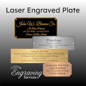 Engraved Plate, Personalized Plaque, Trophy Plate, Acrylic Thins w/ Brushed Brass-Silver-Copper-Black Color, Adhesive Back - 2x4 2x6 2x8 3x6