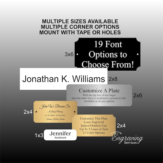 Custom Engraved Plate |  1" x 3", 2" x 4", 2" x 6", 2" x 8", 3" x 6" | Laser Engraved  | Multiple Sizes, Fonts, Colors | Made in USA