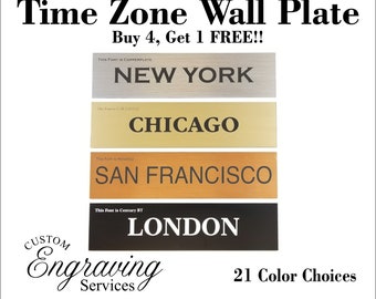 World Clock Signs 2" by 8" / Engraved Time Zone Wall Traveler Signs - Business or Home Office Gift - 21 Color Options