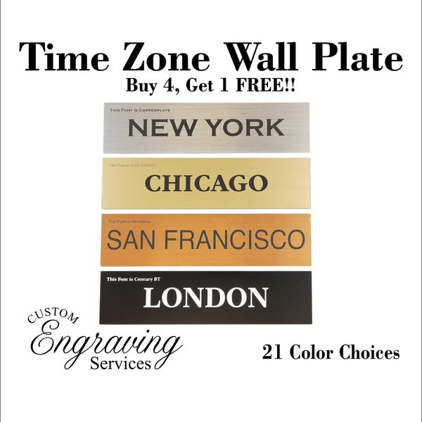 World Clock Signs 2" by 8" / Engraved Time Zone Wall Traveler Signs - Business or Home Office Gift - 21 Color Options