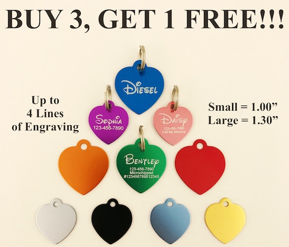 Custom Engraved HEART Pet Tag Dog Cat ID Name Animal DISNEY 10 Colors