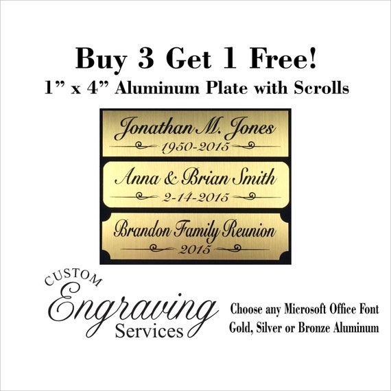 1x4 Custom Engraved Sublimation Aluminum Plate Picture Plaque Name Tag  Trophy Memorial Plate (**Buy 3 get 1 Free!!**)