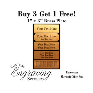 3&quot;x1&quot; Gold Brass Plate w/ Black Print Custom Personalized Plate Adhesive Backed - Trophy Award Gift Label Wedding (**Buy 3 get 1 Free!!**)