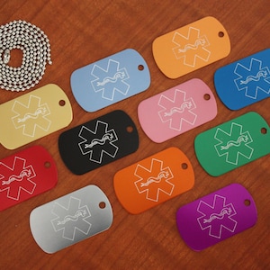 Medical Alert Custom Engraved Medic ID Military Dog Tag Emergency (**Buy 3 get 1 Free!!**)