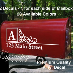 Custom Personalized Vinyl Mailbox Decal #10 - Set of 2 - 20 Colors To Choose From!  Available in REFLECTIVE WHITE.