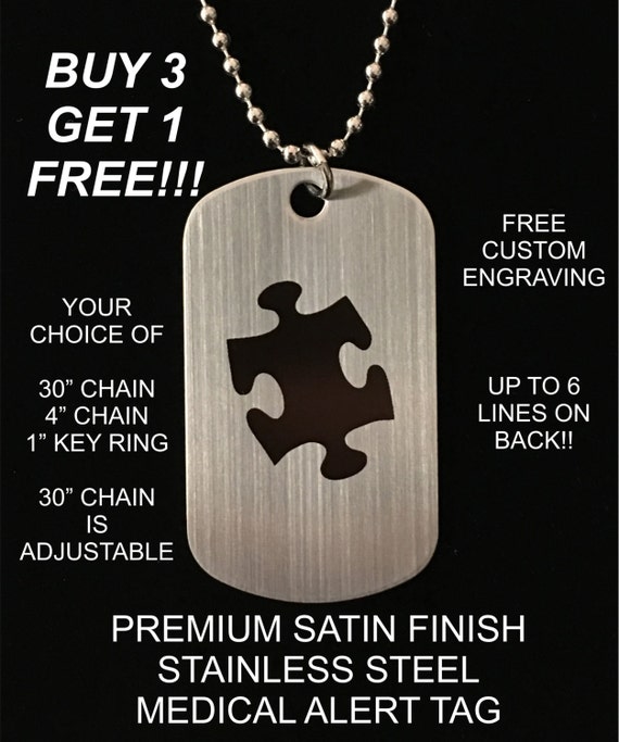 Medical Alert Stainless Steel Autism Custom Engraved Medic ID