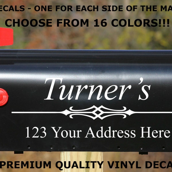 Custom Personalized Vinyl Mailbox Decal #1 - Set of 2 - 16 Colors To Choose From!