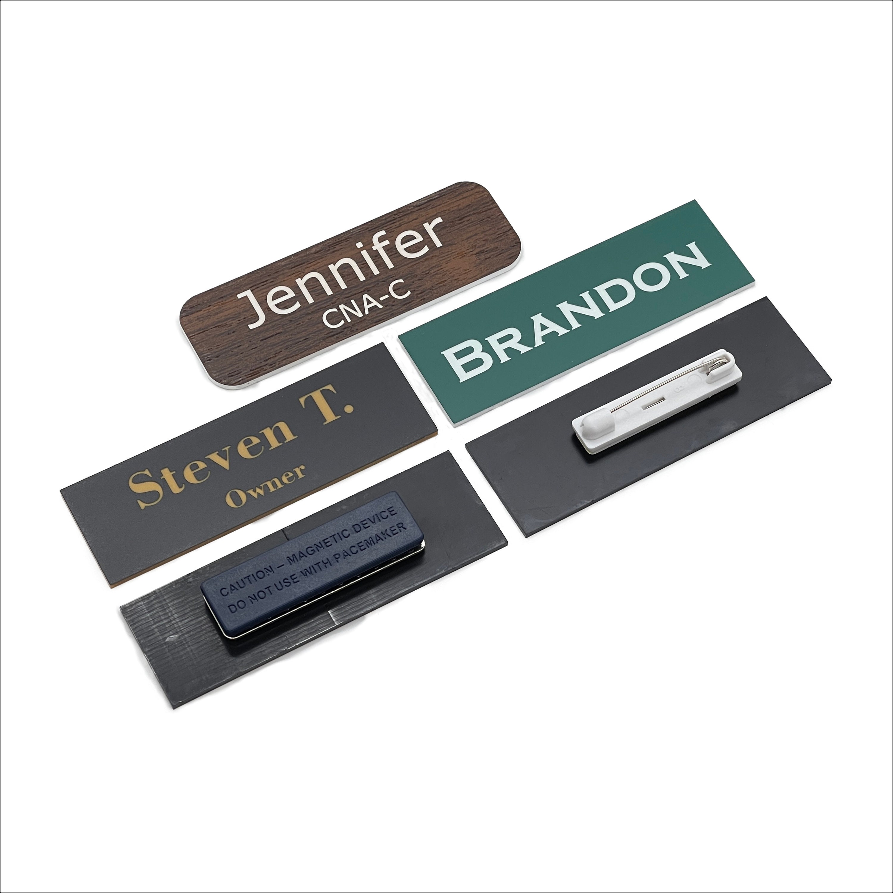 Custom Engraved Name Tag Badges – Personalized Identification with Pin or Magnetic Backing, 1 inch x 3 Inches, Silver/Black