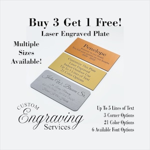 Custom Engraved Personalized Plate - 2&quot; x 4&quot;, 2&quot; x 6&quot;, 2&quot; x 8&quot;, 3&quot; x 6&quot;  High Quality Product - Made In The USA - BUY 3 get 1 FREE