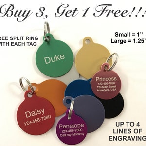 Custom Engraved CIRCLE Pet Tag Dog Cat ID Name Animal Shelter Rescue - 10 Colors