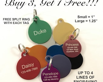 Custom Engraved CIRCLE Pet Tag Dog Cat ID Name Animal Shelter Rescue - 10 Colors