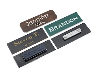 Custom Engraved Name Tag  Name Badges For Work - Personalized Identification Pin or Magnetic Backing - 1" X 3" - 21 Colors  Buy 3 get 1 FREE