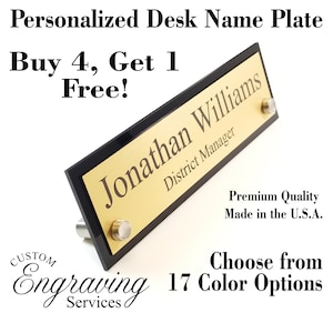 Personalised Desk Name Plate, Custom Engraved Desk Sign, Plaque, Office Sign, No Holder necessary, Stainless Steel Legs, Modern Design