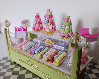 Miniature buffet, pretty parlor of treats, macarons, Ladurée pastries for 1/12th scale dolls, Maileg or Sylvanian Families mouse