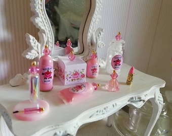 1 superb set of shabby chic toiletries made in detail, in shades of pink. For miniature dollhouses accessory, decor