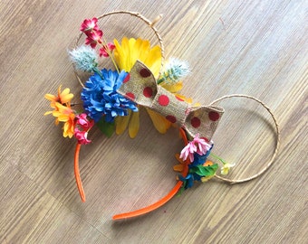 Wildflower Mouse Ears with Burlap Bow