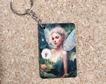 Green fairy wooden keyring