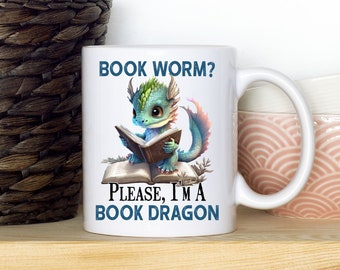 Dragon Bookworm Taza de 10 oz para café té Lectura, Historias, Libros