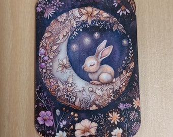 Bohemian rabbit on the moon Floral fridge magnet