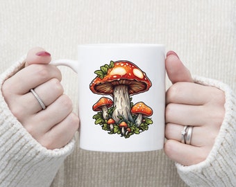 Toadstool 10oz Taza para té de café Cottagecore, bosque, setas