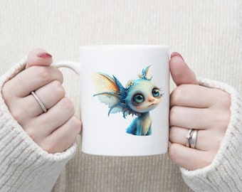 Blue Fantasy Creature Taza de 10 oz para café té Lindo, Mascota