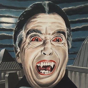 GRAF DRACULA Christopher Lee Original Kunst - 'Dracula Has Risen from thegrave' Acrylbild auf Kunstkarton (31,5 cm x 17,5 cm)
