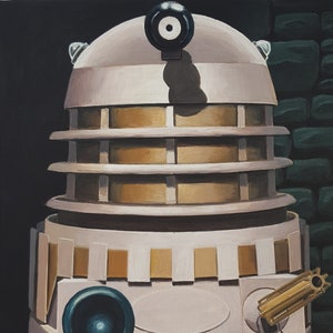 Dr Who DOCTOR WHO Original Art - DALEK &#39;Revelation of the Daleks&#39; Original Acrylic Canvas Painting (25x30cm)