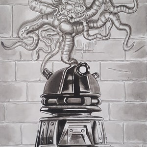 Dr Who Doctor Who ORIGINAL ART - DALEK &#39;Resolution&#39; Original Ink Drawing on paper (14.8cm x 21cm)