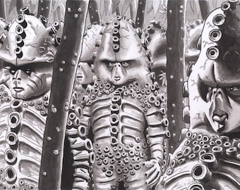 Dr DOCTOR WHO Original Art - 'ZYGON Migration' Original Ink Drawing on paper (20.6cm x 14.8cm)