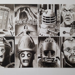 Dr Who DOCTOR WHO Original Art- 1960&#39;s Gallery feat. Daleks, Mavic Chen, TARDIS, Cybermen, Ice Warrior, War Lord