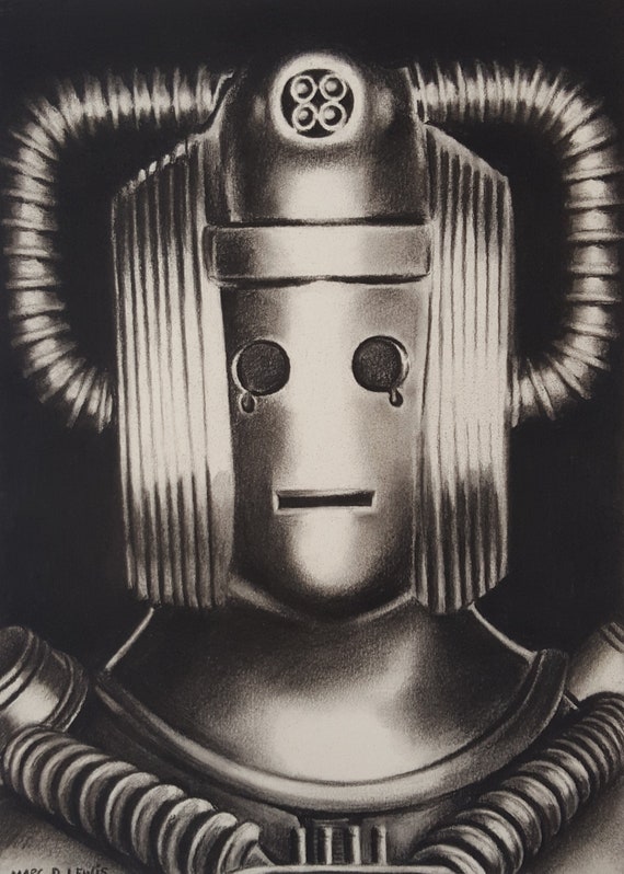 Dr Who DOCTOR WHO ORIGINAL Art Cyberman 'revenge of the Cybermen' Original  Charcoal Drawing on Paper - Etsy