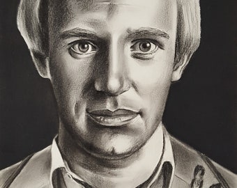 Dr Who DOCTOR WHO Original Art - Peter Davison 5th Doctor Original Charcoal Drawing on paper, A4
