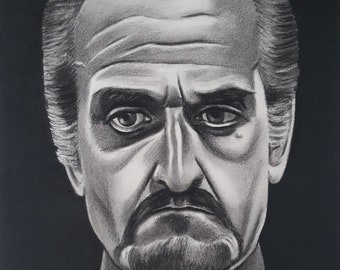 Dr Doctor Who Original Art - The MASTER (ROGER DELGADO) Original A4 Charcoal Drawing on paper (29.7cm x 21cm)