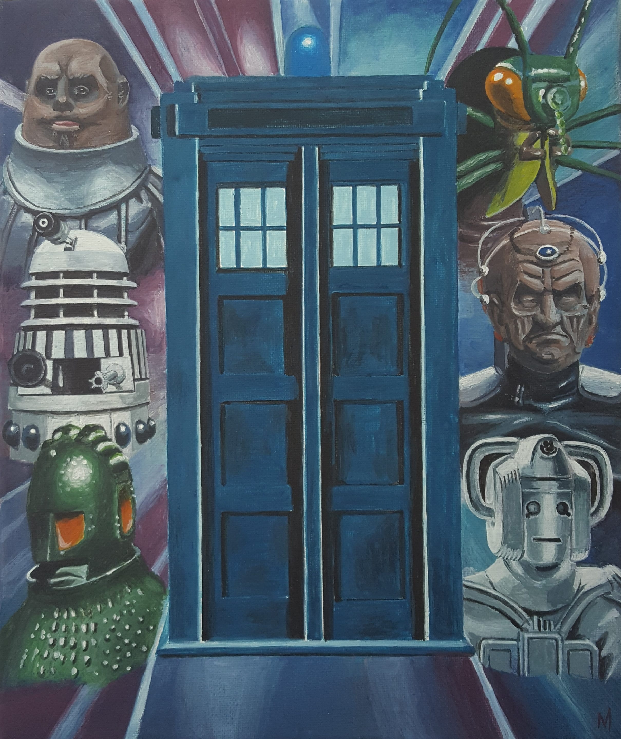 Dr Who DOCTOR WHO Original Art; TARDIS Time Tunnel 1974/75; Dalek,  Cyberman, Davros, Ice Warrior, Sontaran, Original Acrylic Canvas Painting -  Etsy, image size:2419x2880
