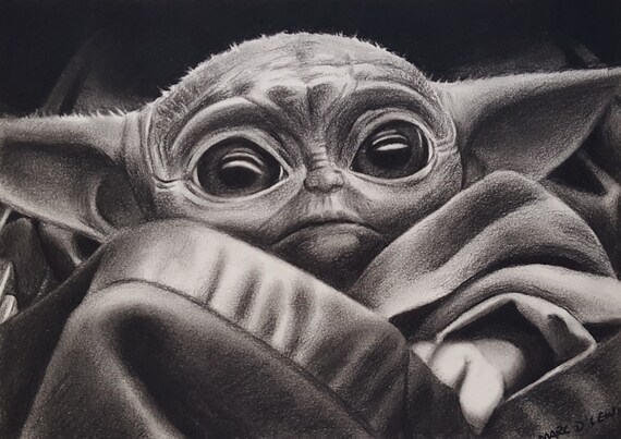 Baby Yoda Aka Grogu Original Charcoal Drawing On Paper Etsy Sweden