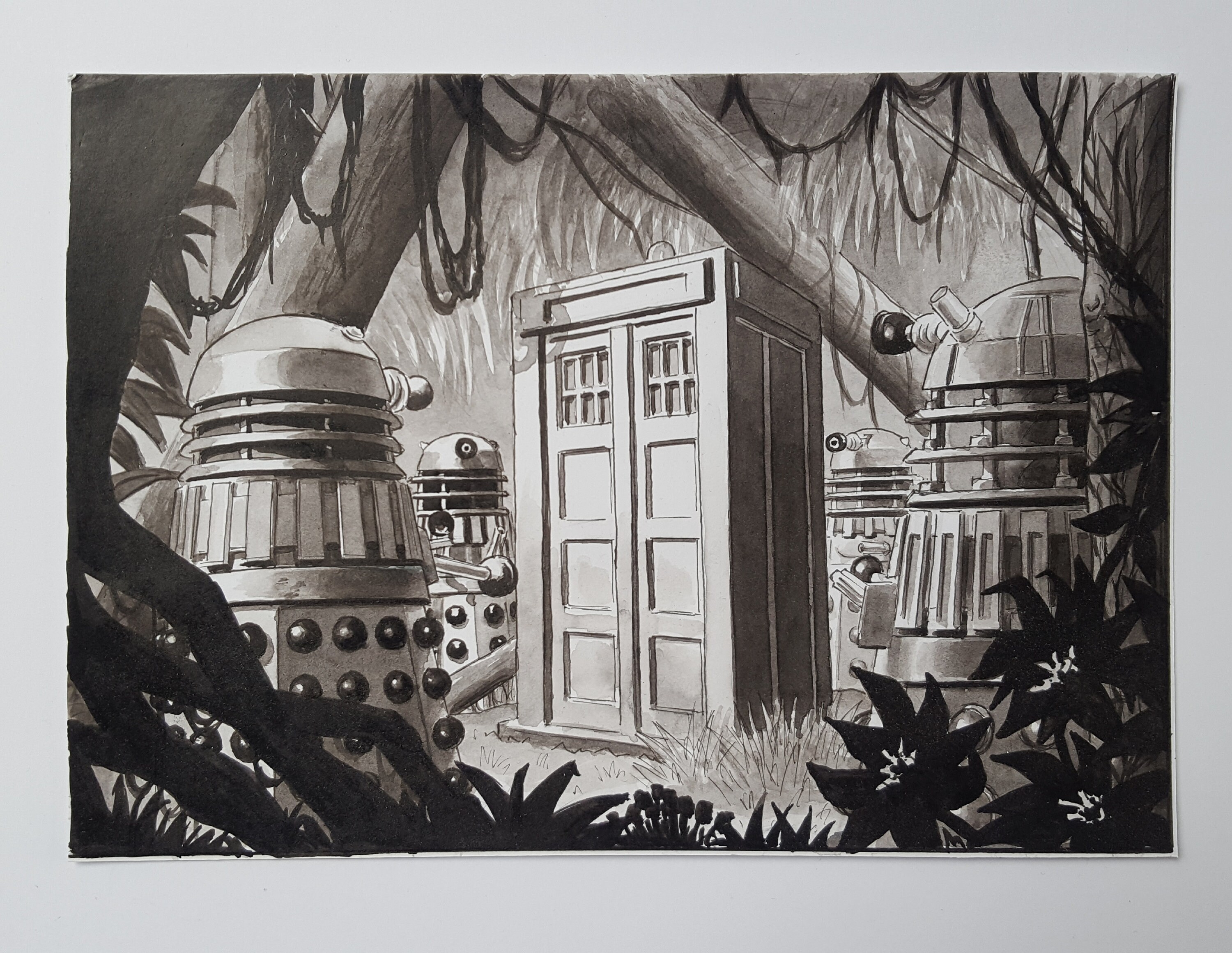 Dr Who DOCTOR WHO Original Art - TARDIS, Daleks 'return to Kembel ...