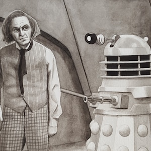 Doctor Who DR Who ORIGINAL Kunst - 1st First Doctor, William Hartnell, Dalek 'The Daleks' Original Aquarell Malerei auf Papier