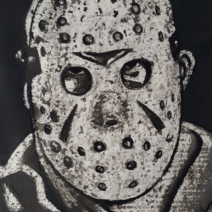 FREITAG DER 13 Original Kunst - Jason Voorhees (Part 3) Original Acryl & Wachs Malerei auf Papier (20cm x 13.5cm)