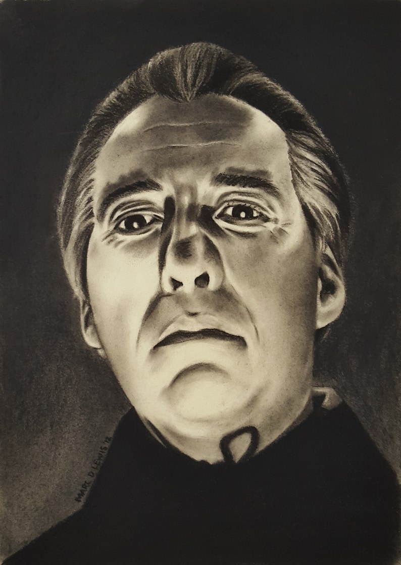 DRACULA ORIGINAL ART 'Count Dracula' Christopher Lee Original Charcoal Drawing on paper image 1