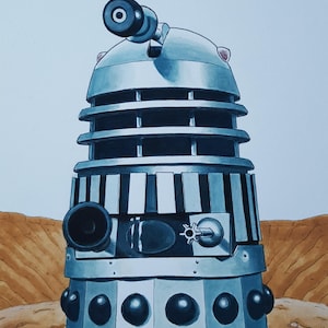 Dr DOCTOR WHO Original Art - DALEK &#39;Death to the Daleks&#39; Acrylic Painting on Paper (16.4cm x 20.8cm)