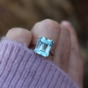 Silver Blue Topaz Art Deco Ring