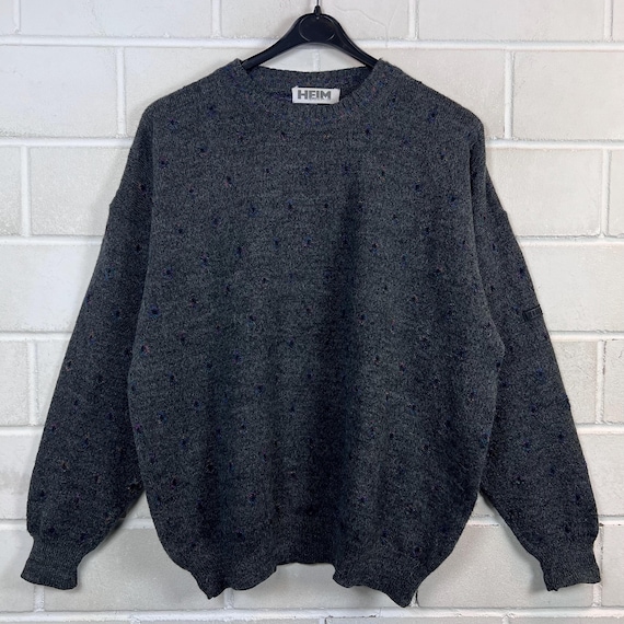 Vintage 90s Knit Sweater Pullover S Dunkelgrau Alpaka Schurwolle Strickpullover