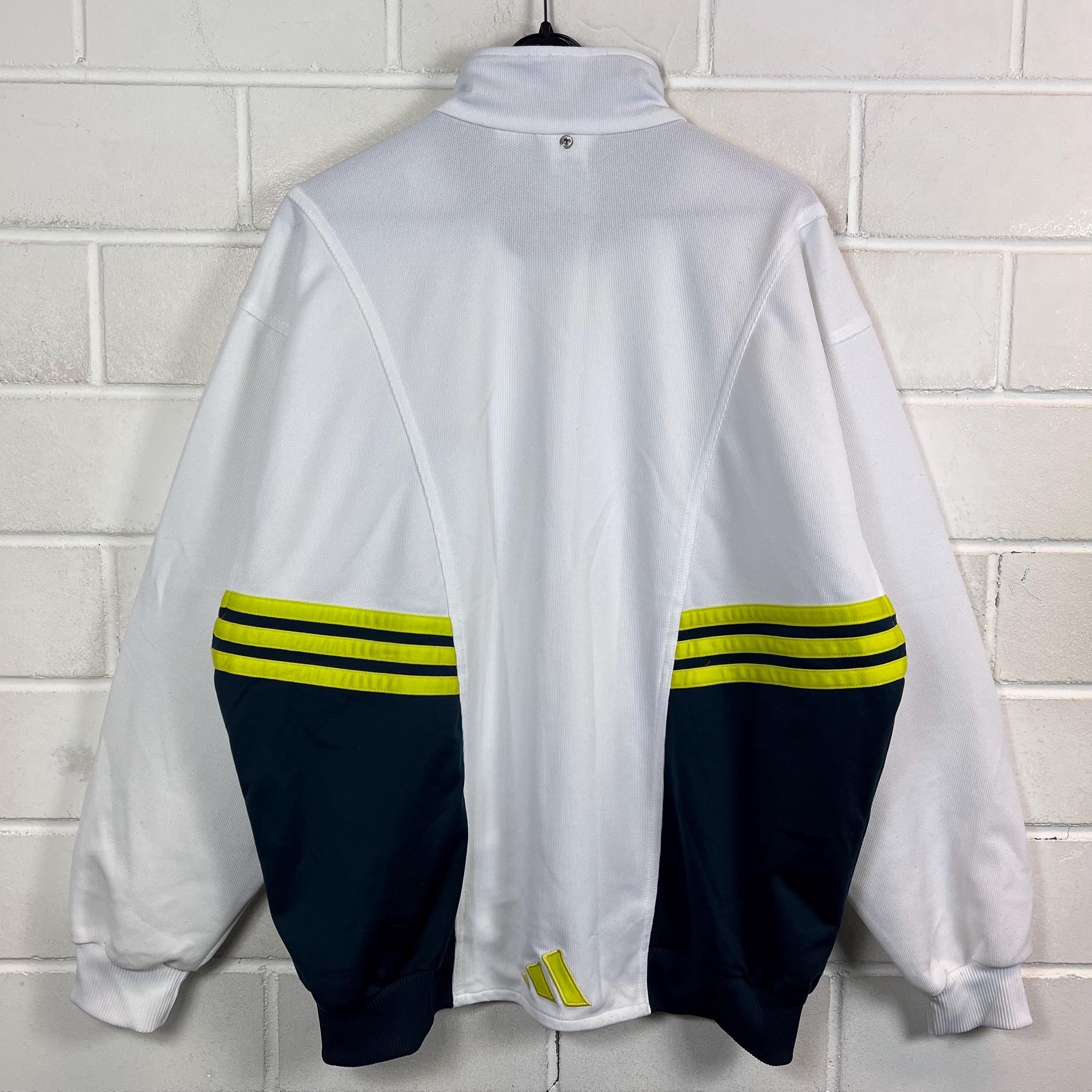 Vintage 90s Adidas Track Jacket Men L XL White Navy Neon Yellow