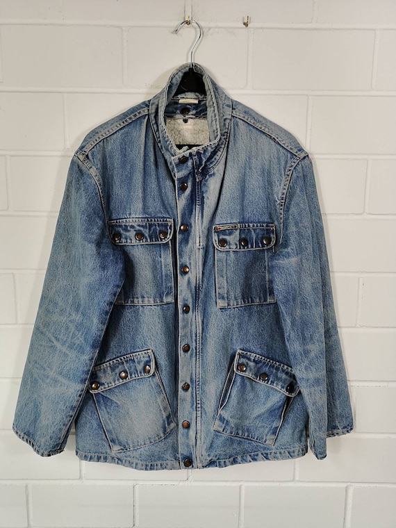Vintage Lined Denim Jacket Sherpa Jeansjacke Warm Blue Denim 80s