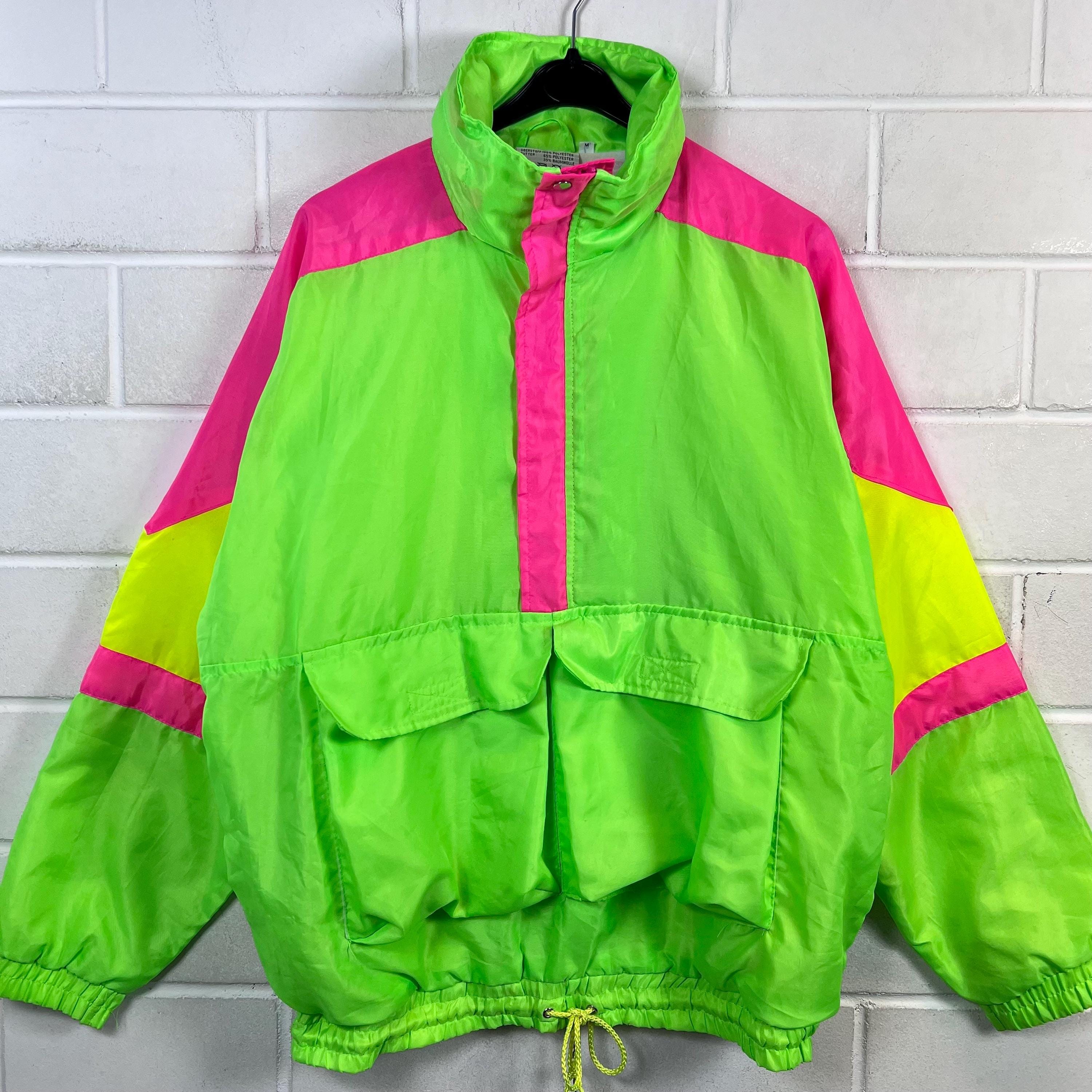 Vintage Neon Windbreaker M–L – 90s Y2K Halfzip Sports Jacket