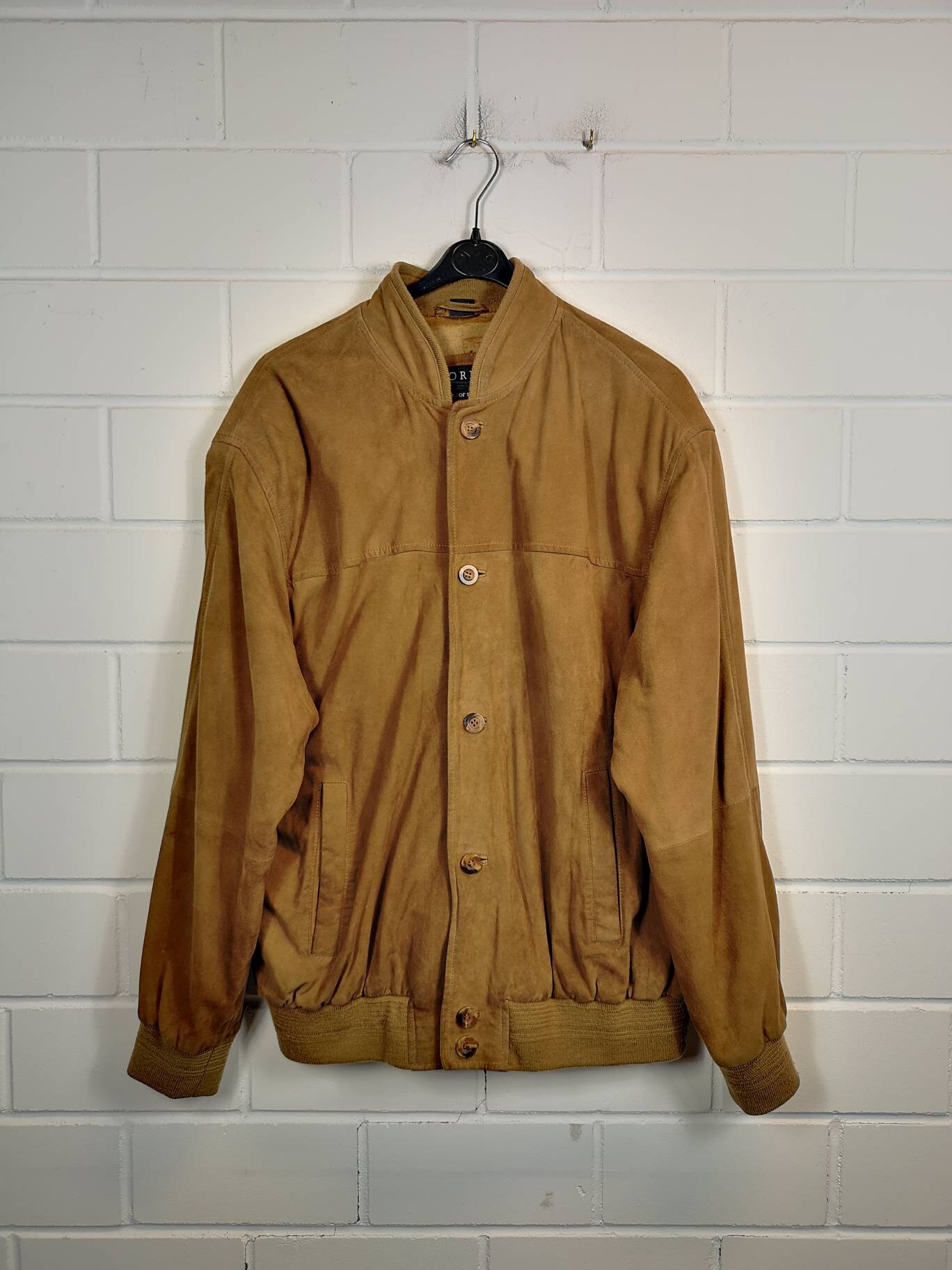 basic EditionS 90s suede jacket スウェードレザー Men Beige Suede Leather Jacket Basic Style Button Closure